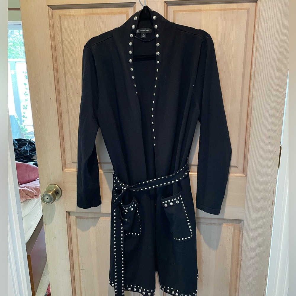 INC International Concepts Black Sweater with Metallic Buttons